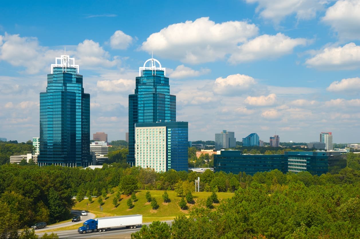 Therapy for professionals: Perimeter Center business district skyline in the Atlanta suburb of Sandy Springs, Georgia.